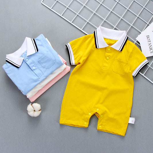 Summer Newborn Baby Hare Cotton 3-6-9 Months Baby Summer Dress 0-1 Years Old Short Sleeve Climbing Wear Lapel Jumpsuit