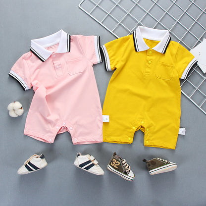 Summer Newborn Baby Hare Cotton 3-6-9 Months Baby Summer Dress 0-1 Years Old Short Sleeve Climbing Wear Lapel Jumpsuit