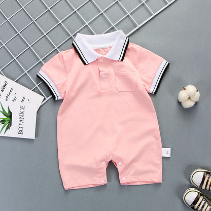 Summer Newborn Baby Hare Cotton 3-6-9 Months Baby Summer Dress 0-1 Years Old Short Sleeve Climbing Wear Lapel Jumpsuit