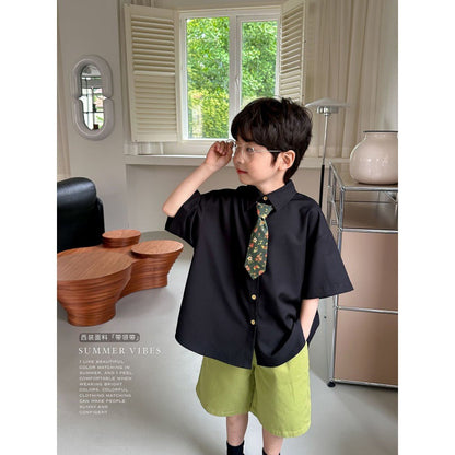 Boys' Suit Cotton Shirt Baby  Short Sleeve