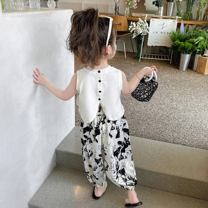 Fashionable Sleeveless Vest Loose Pants Two-piece Set