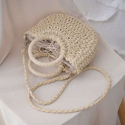 Beach Handmade Semicircle Straw Woven Bag