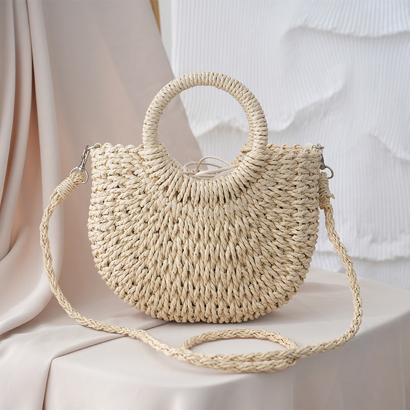 Beach Handmade Semicircle Straw Woven Bag