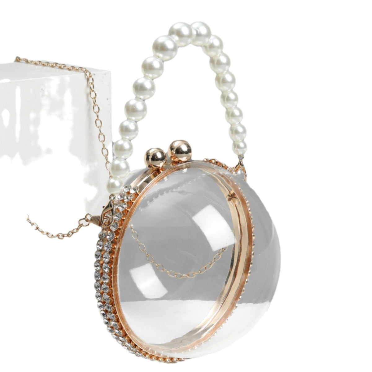 Elegant Transparent Pearl Ring Side Portable Bag