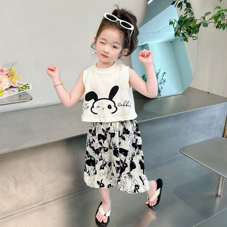 Fashionable Sleeveless Vest Loose Pants Two-piece Set