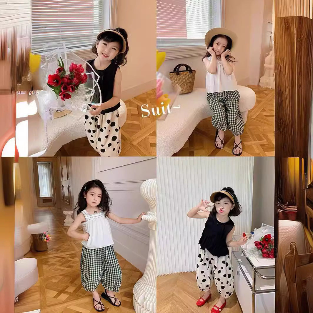 Summer Korean Style Children's Suspenders Suit New Fashionable Children's Bloomers Baby Two-piece Set