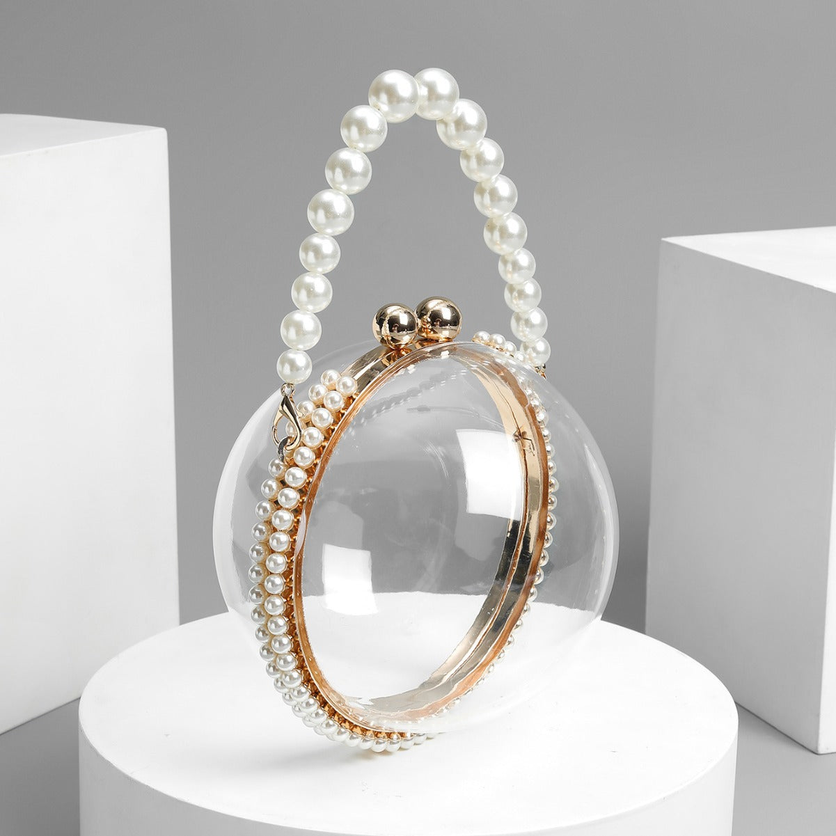 Elegant Transparent Pearl Ring Side Portable Bag