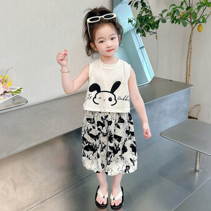 Fashionable Sleeveless Vest Loose Pants Two-piece Set