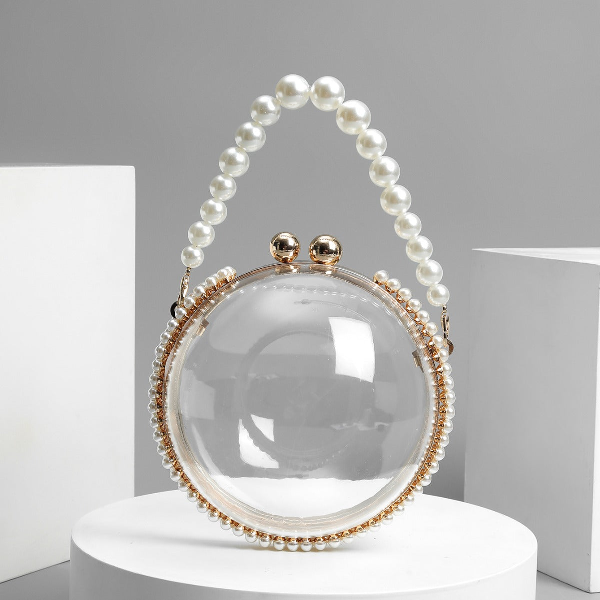 Elegant Transparent Pearl Ring Side Portable Bag