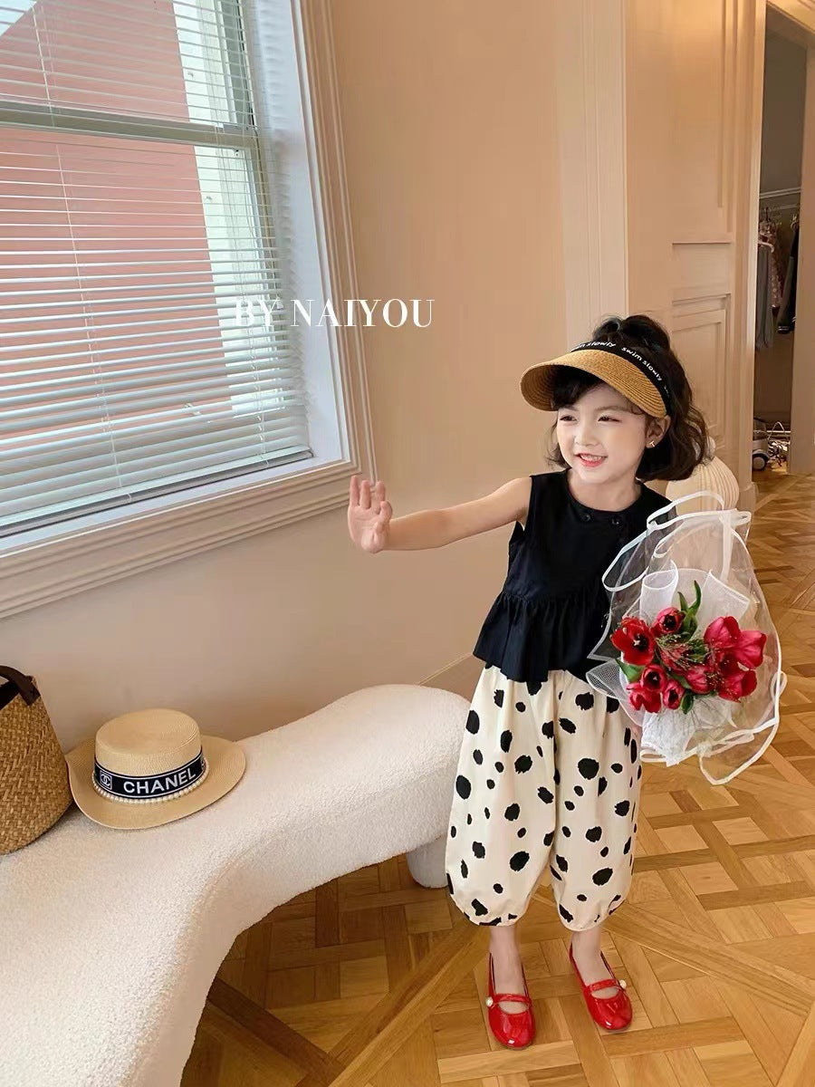 Summer Korean Style Children's Suspenders Suit New Fashionable Children's Bloomers Baby Two-piece Set